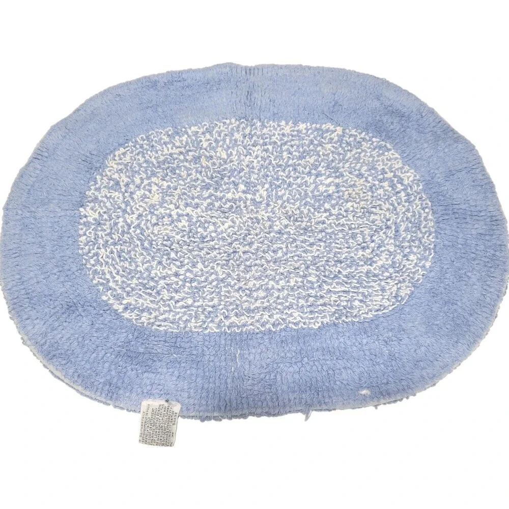 Vintage Style Oval Bath Rug Cottage Core Blue Short Shag 17 1/2